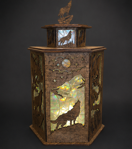 LED Wolf-Inspired Laser Cut Lantern – USB Powered Ambient Night Light
