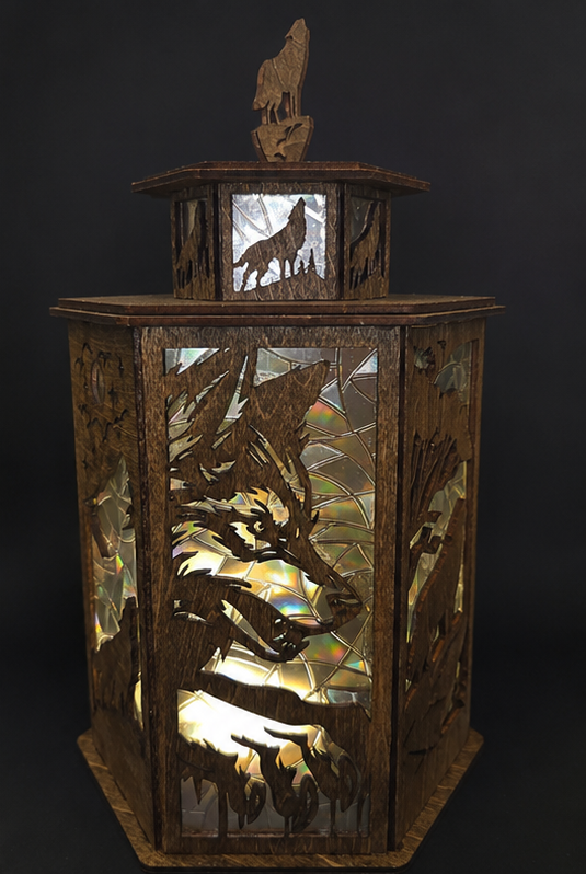 LED Wolf-Inspired Laser Cut Lantern – USB Powered Ambient Night Light